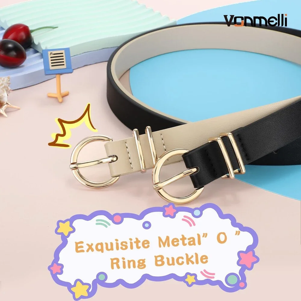 VONMELLI Girls Leather Belts 2-Pack Black Beige Small - NWOT